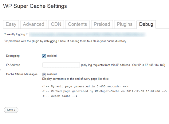 WP Super Cache Log