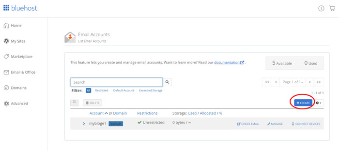 Create Bluehost Email
