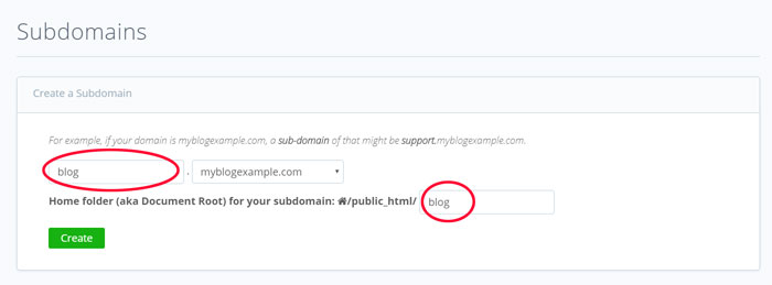 Bluehost Create subdomain