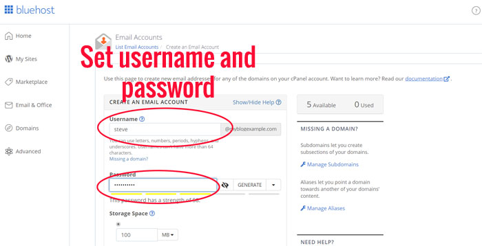 Bluehost Email Create