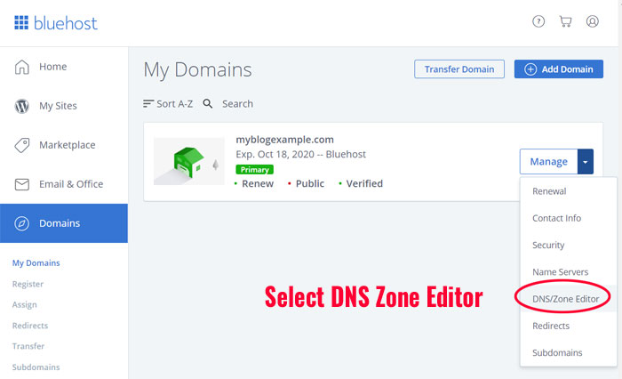 Bluehost Zone Editor