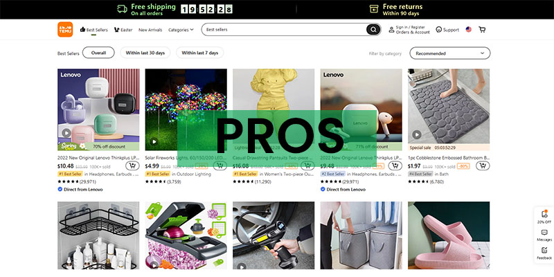 Screenshot of Temu.com best sellers page