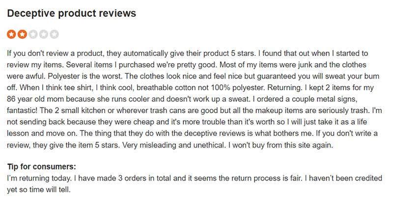 Temu Deceptive Reviews