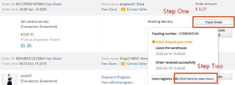 AliExpress track order