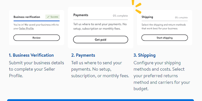 Walmart seller account registration steps screenshot