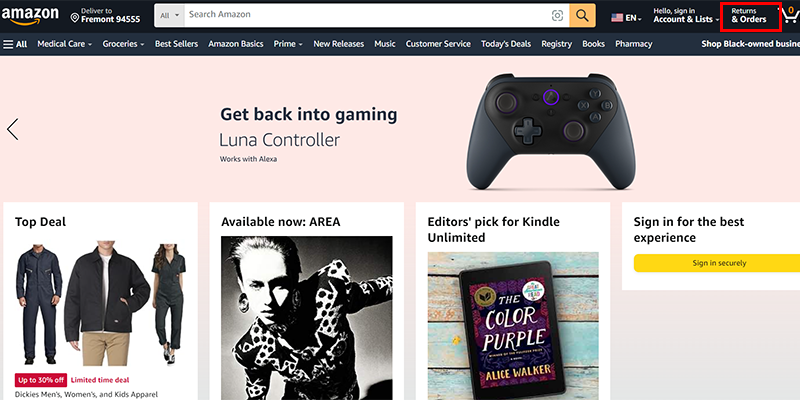 Amazon homepage