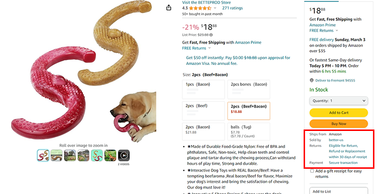 Amazon product page