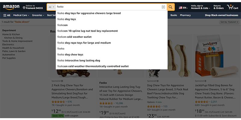 Amazon search for seller