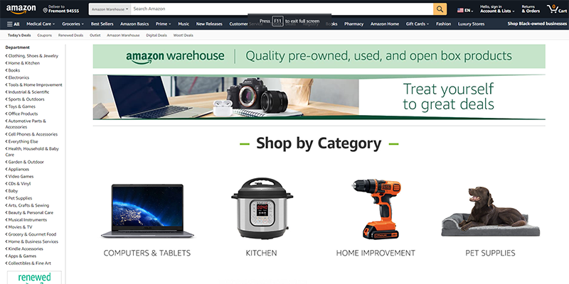 Amazon Warehouse Deals homepage