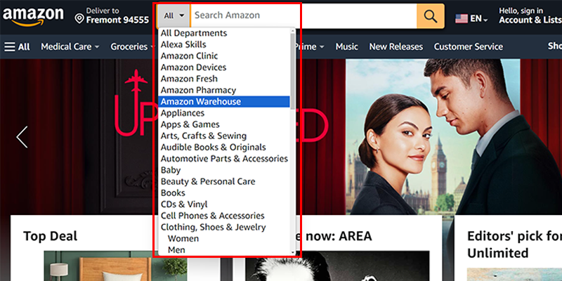 Amazon.com dropdown