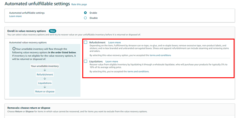 Automated unfulfillable settings on Amazon.com
