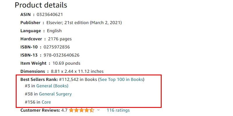 Best Sellers Rank of a textbook on Amazon