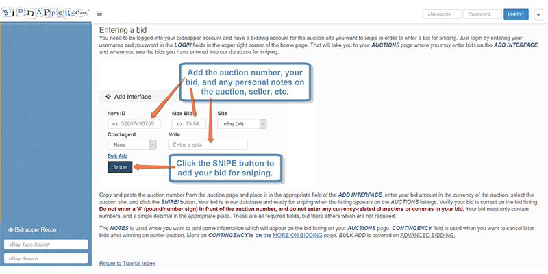 Bidnapper tutorial page