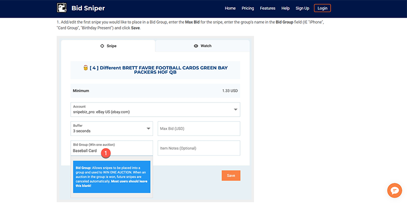 BidSniper group bidding feature