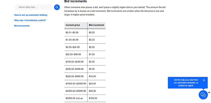 eBay bid increments