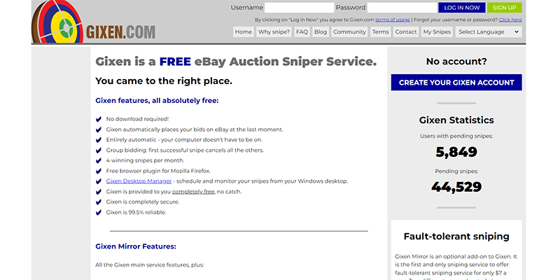 Gixen homepage