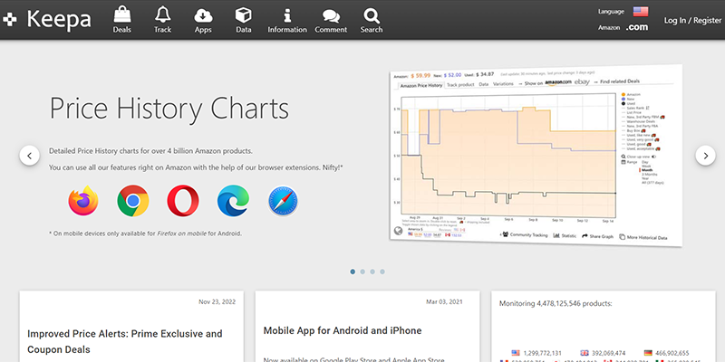 Keepa homepage