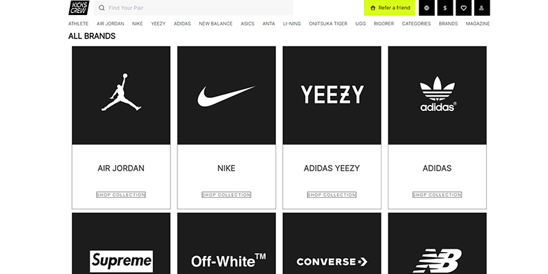Kicks Crew Brands page