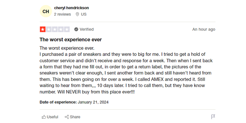 Kicks Crew customer support review on Trustpilot
