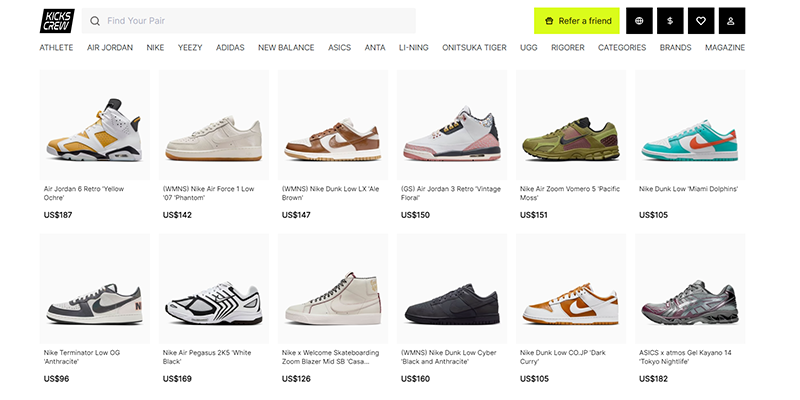 Kicks Crew Latest Drops section