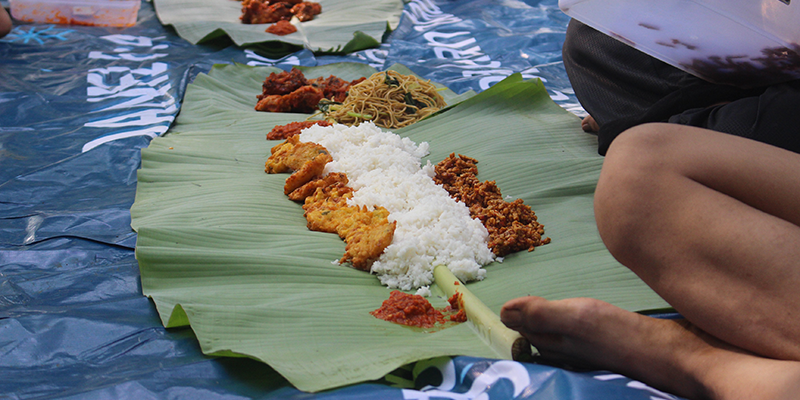 Food served on a banana leaf