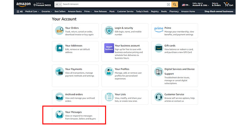 Your Account page on Amazon